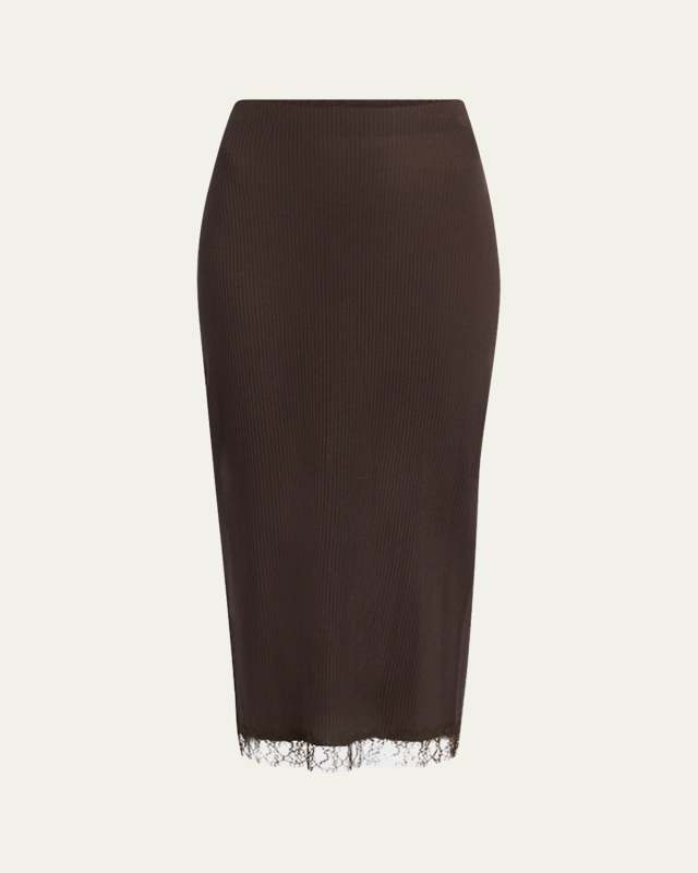 Indira Lace-Trim Rib Midi Pencil Skirt